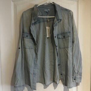 Grace & Lace Light Blue Denim Button-Up Shirt (Medium, NWT)